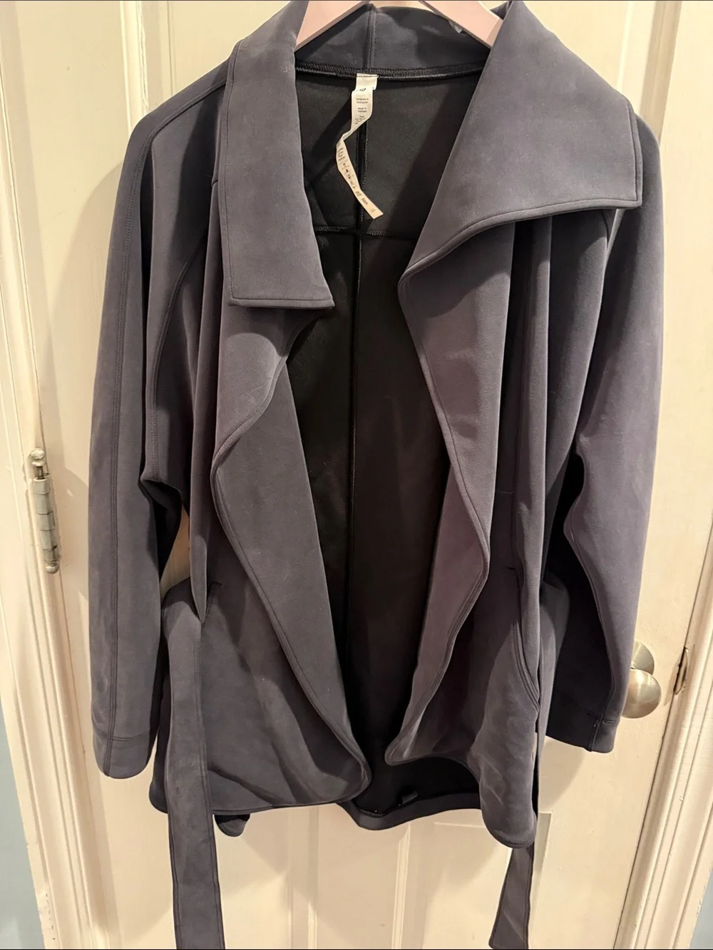 lululemon athletica Gray Draped Trench Coat with Tie Belt